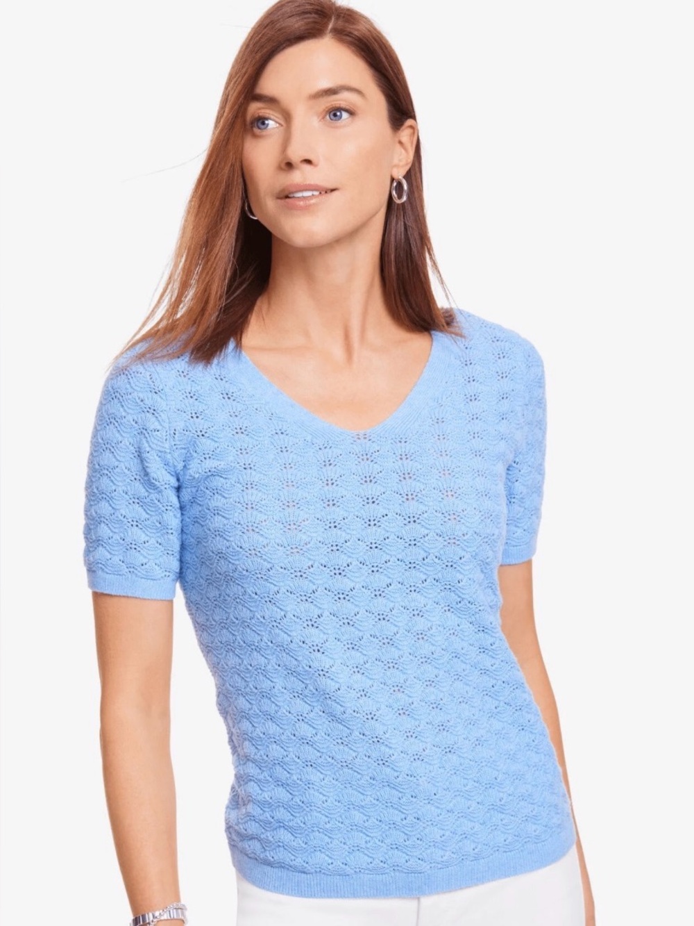 Ella Moss Pale Blue Short-Sleeve V-Neck Sweater
